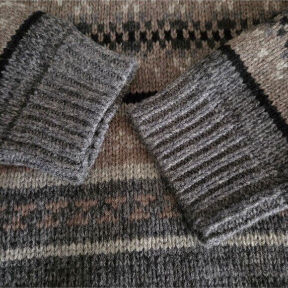Sundance 100% Lambswool Knit 1/4 Zip Fair Isle Nordic Sweater Gray Tan Black L - Picture 6 of 13